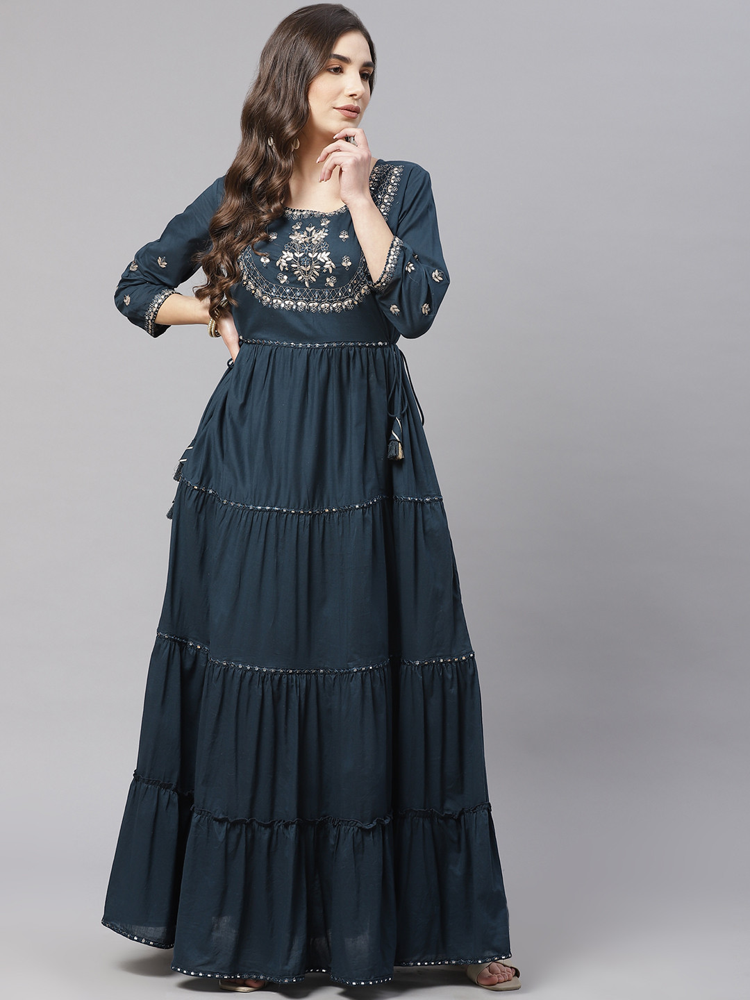 

Divena Women Navy Blue Embroidered Anarkali Kurta