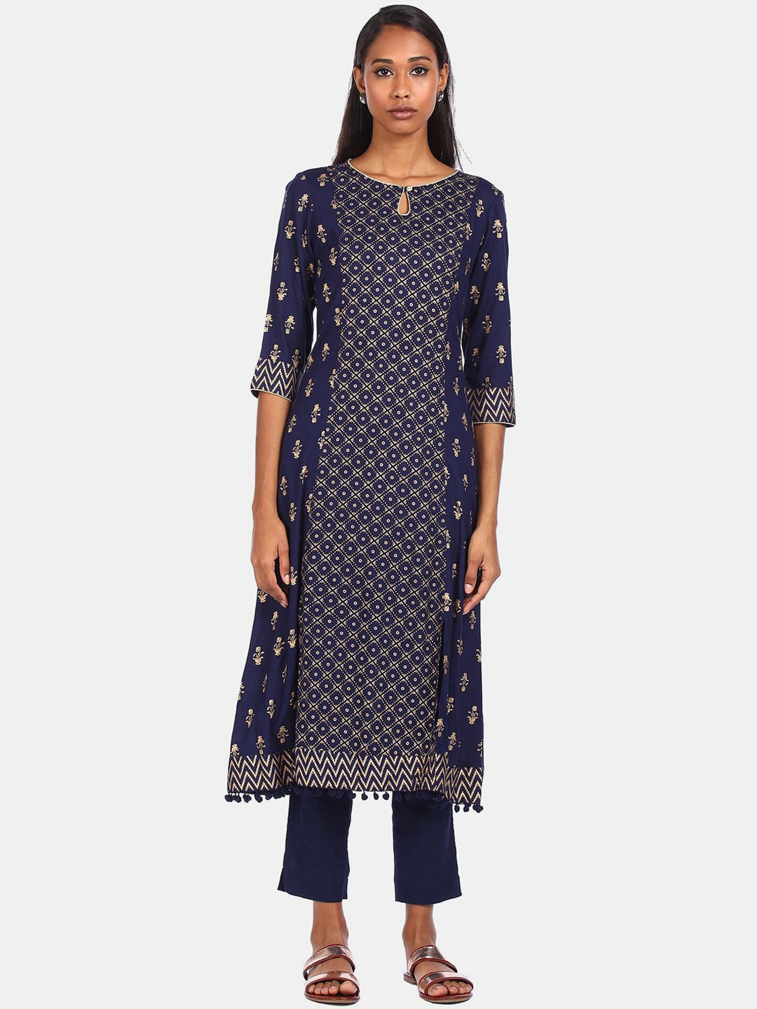 

Karigari Women Navy Blue Printed Kurta
