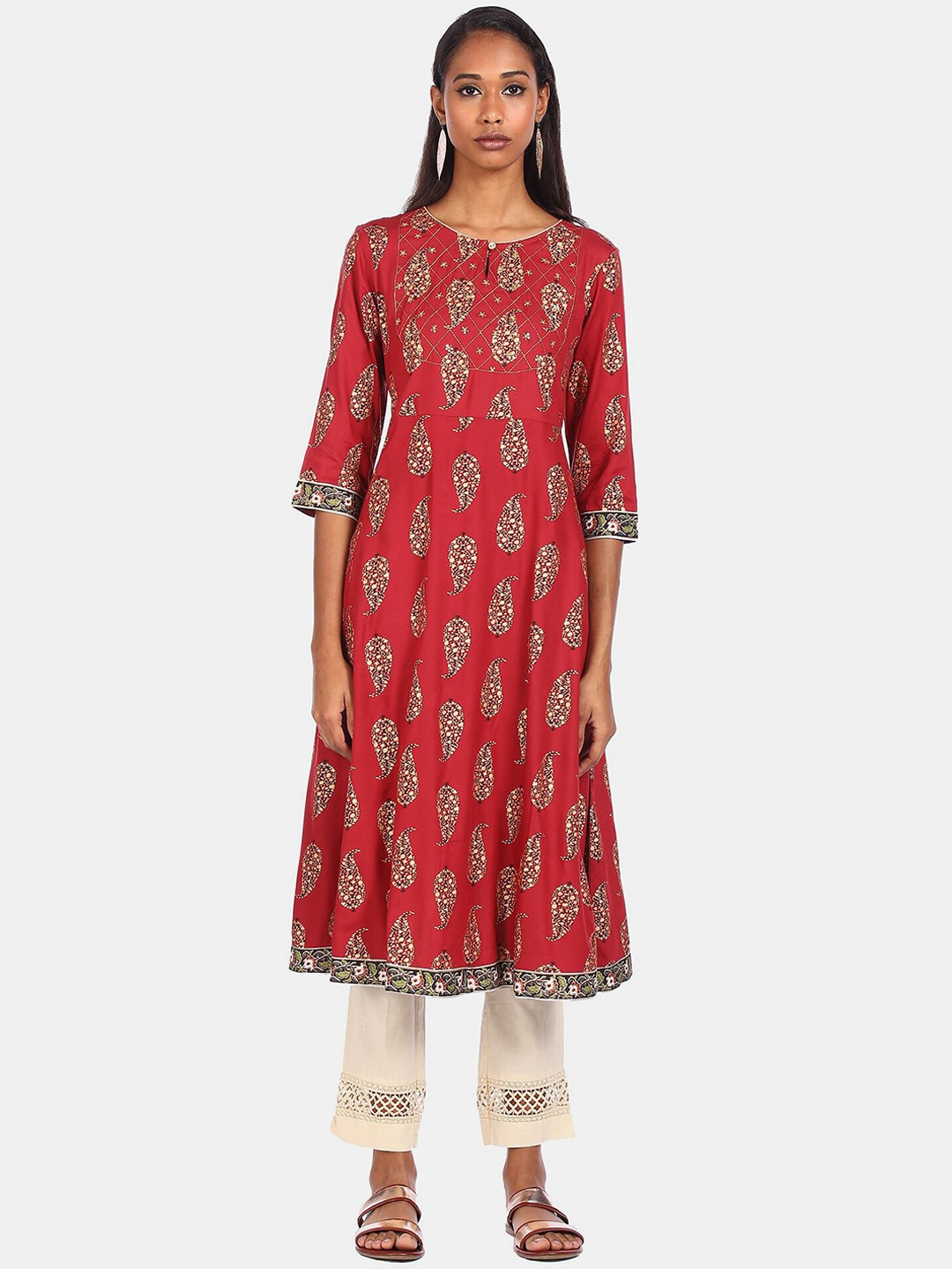 

Karigari Women Red Printed Anarkali Kurta