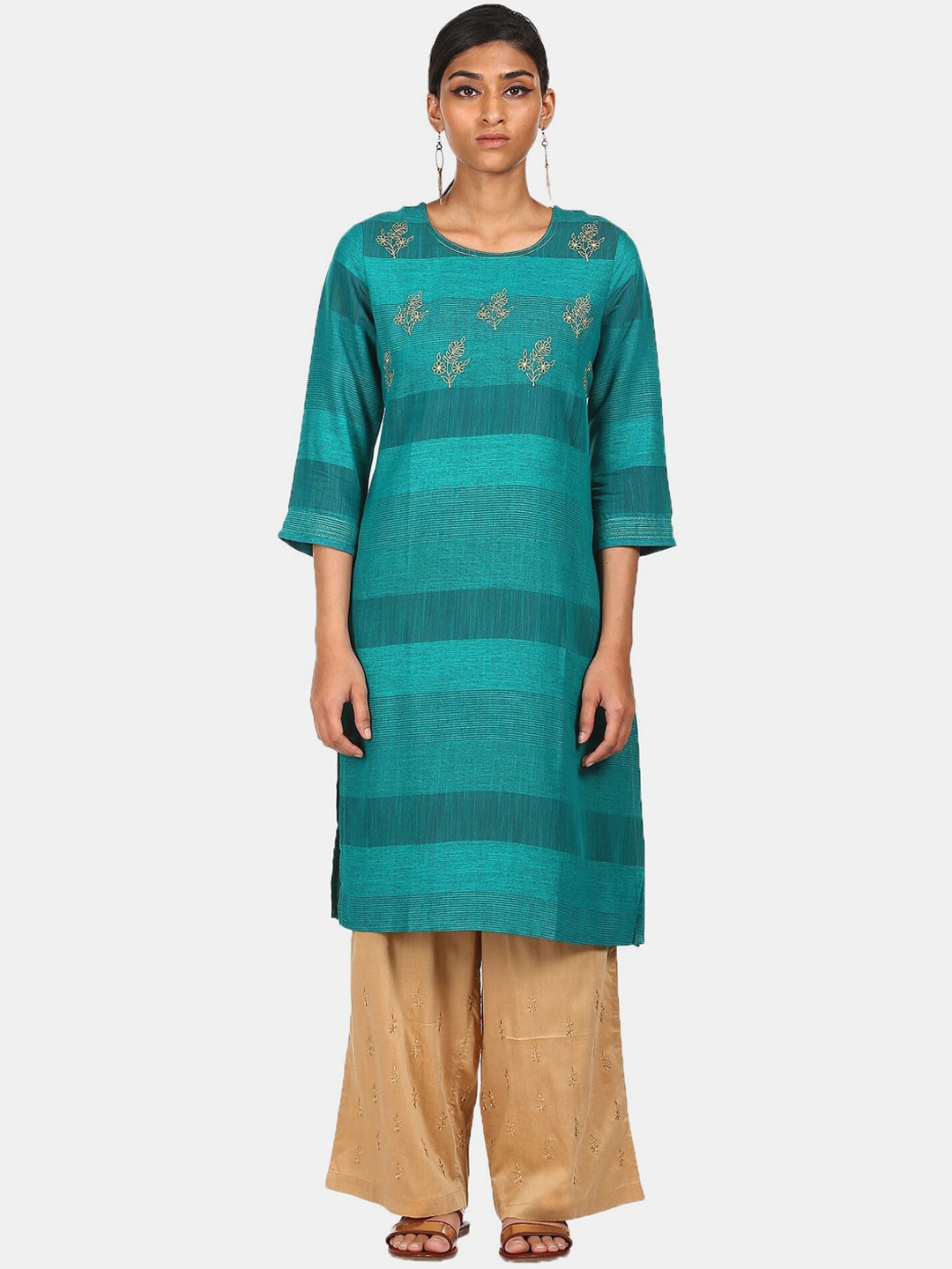 

Karigari Women Green Printed Thread Work Kurta