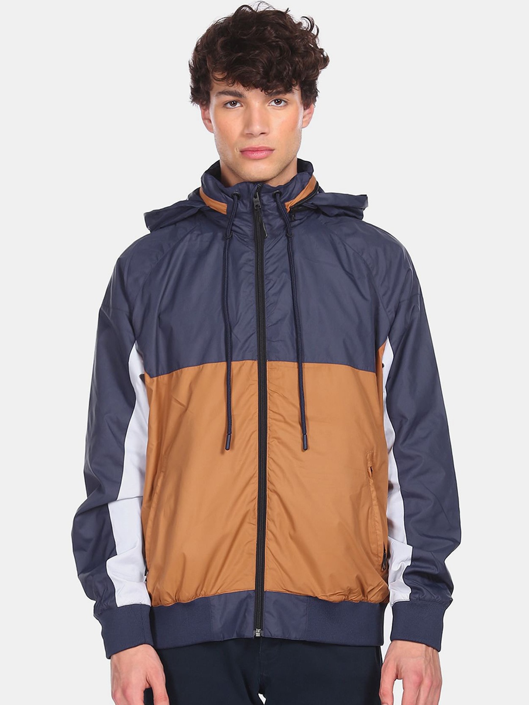 

Aeropostale Men Brown & Blue Colourblocked Sporty Jacket
