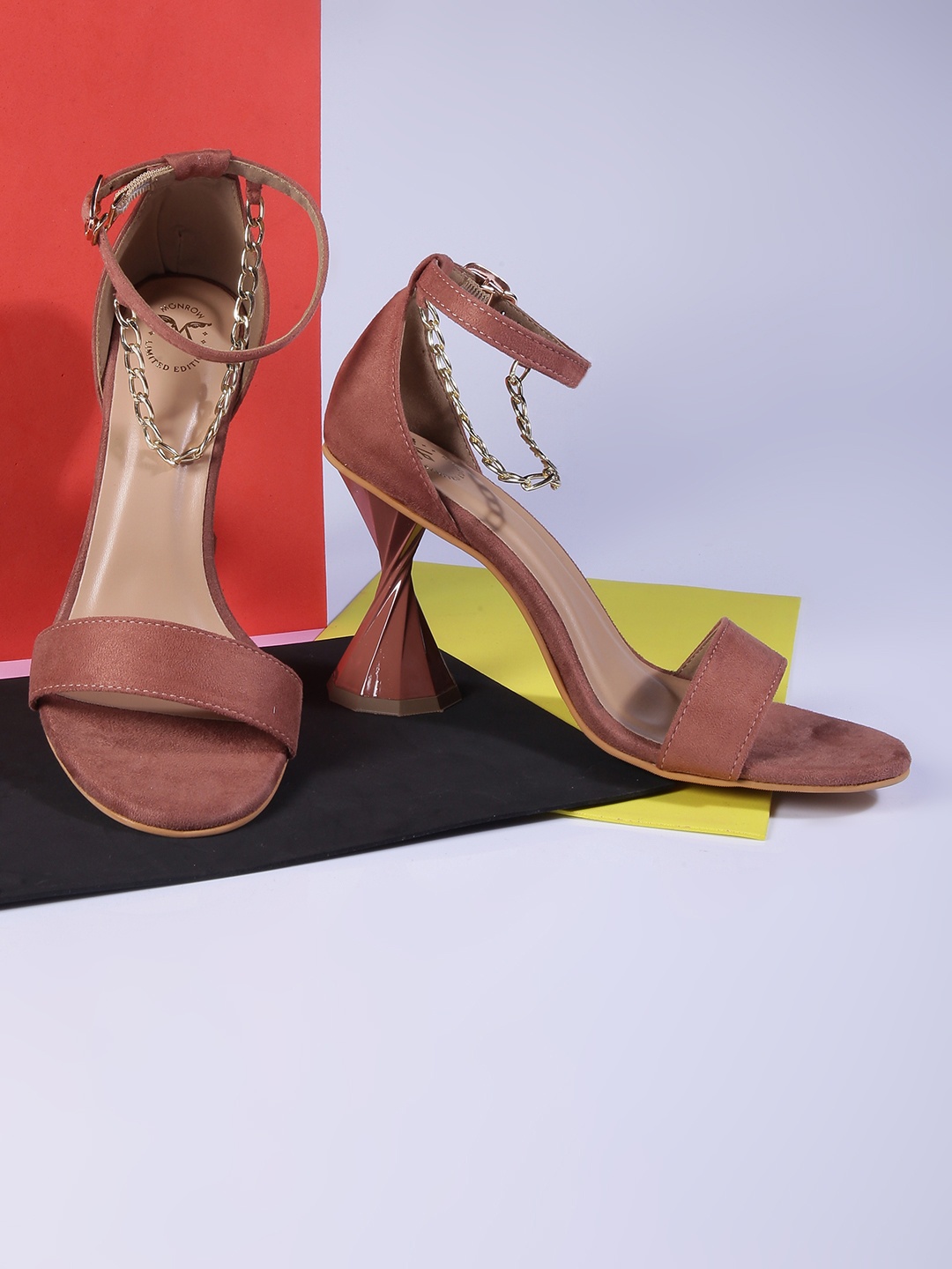 

Monrow Pink Suede Party Block Sandals with Buckles