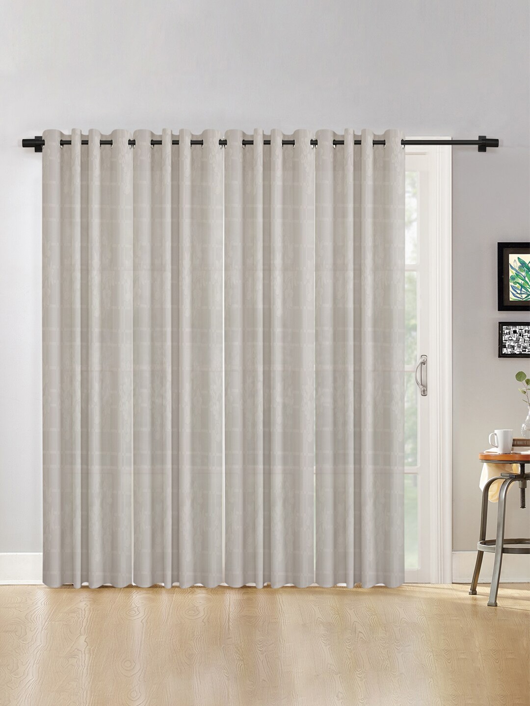 

HOSTA HOMES Cream-Coloured Set of 4 Floral Sheer Long Door Curtains