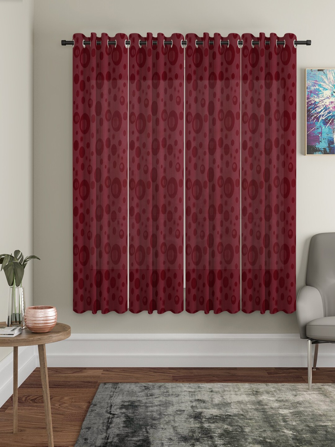 

HOSTA HOMES Pack Of 4 Maroon Self Design Window Curtains