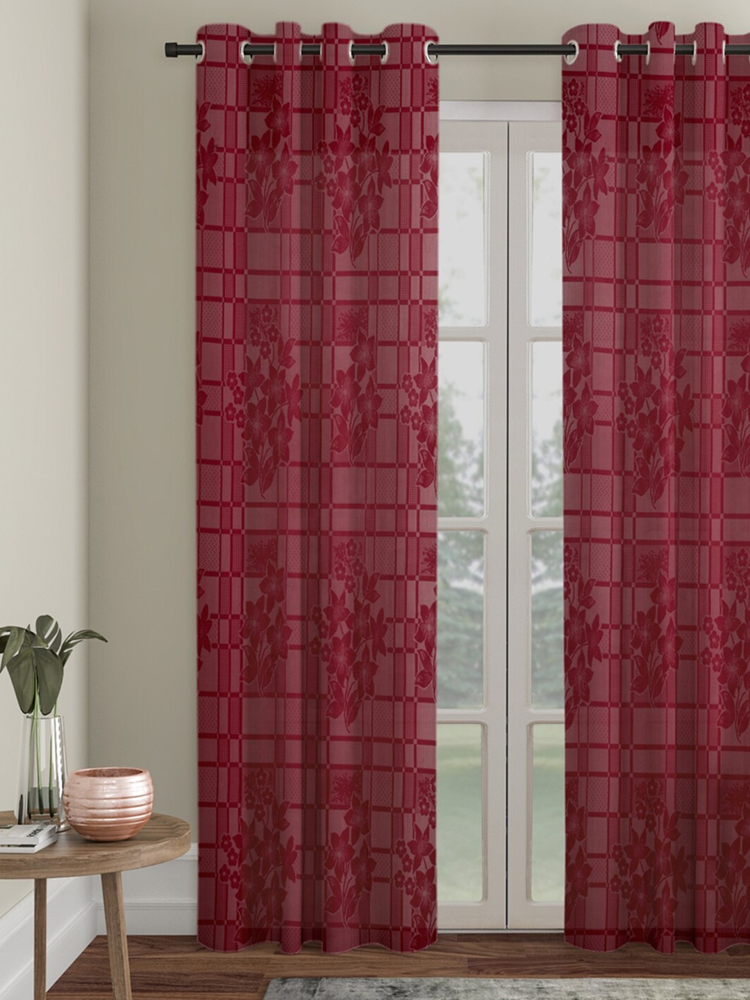 

HOSTA HOMES Maroon Floral Door Curtain