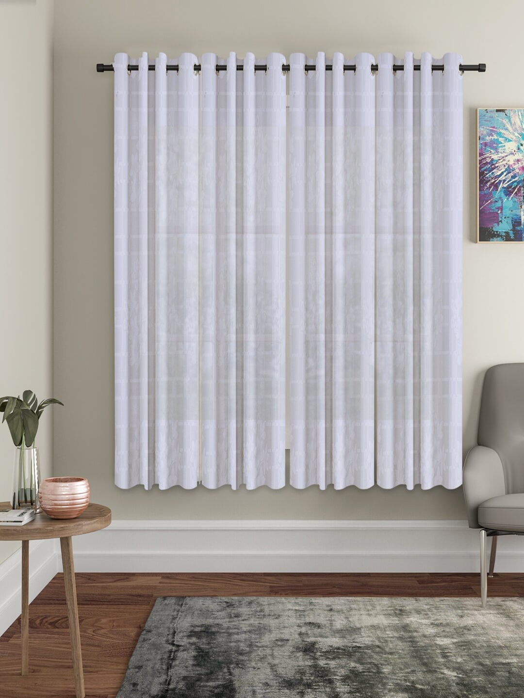 

HOSTA HOMES White Set of 4 Floral Sheer Window Curtains