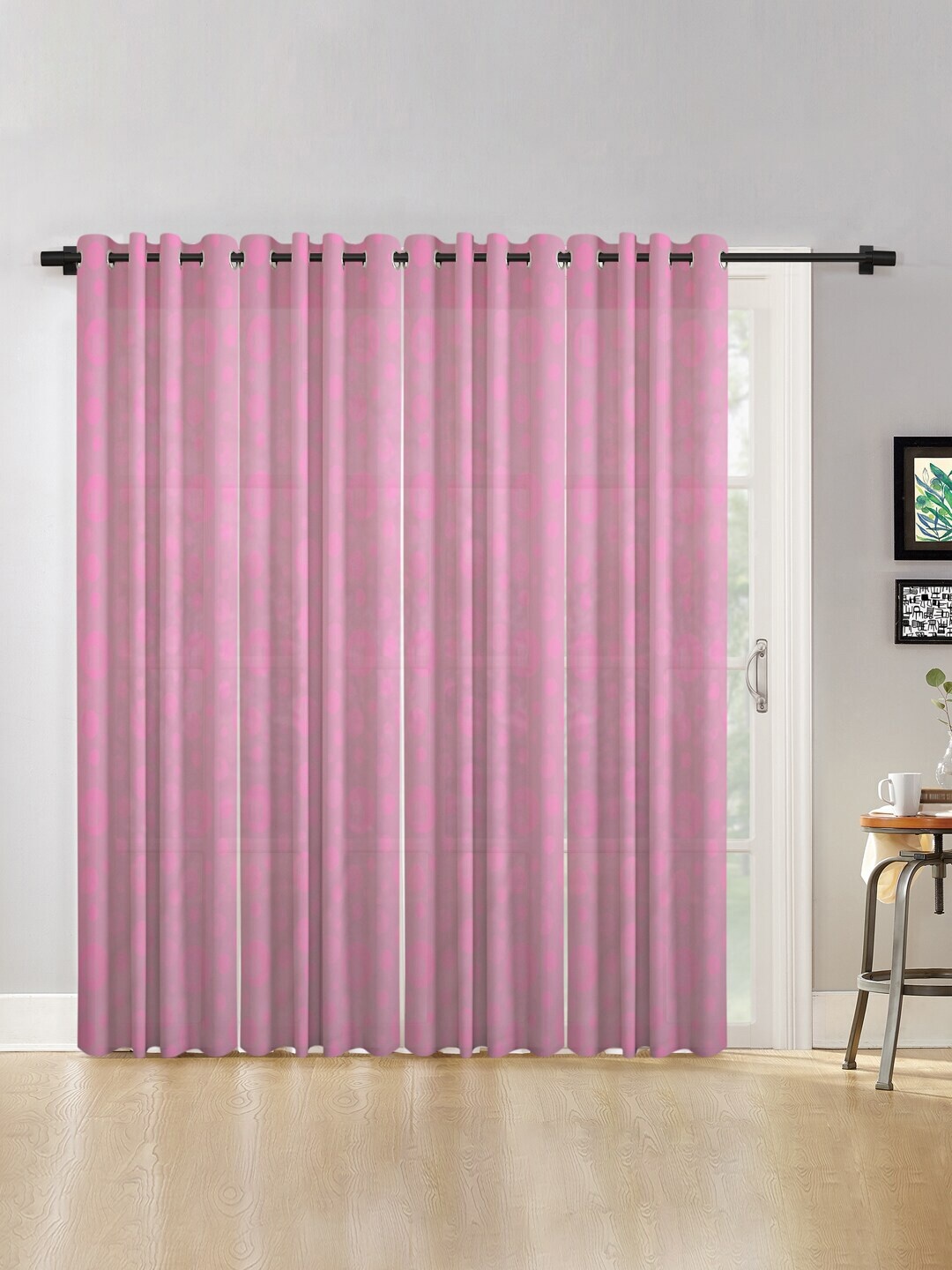 

HOSTA HOMES Pink Set of 4 Geometric Long Door Curtain