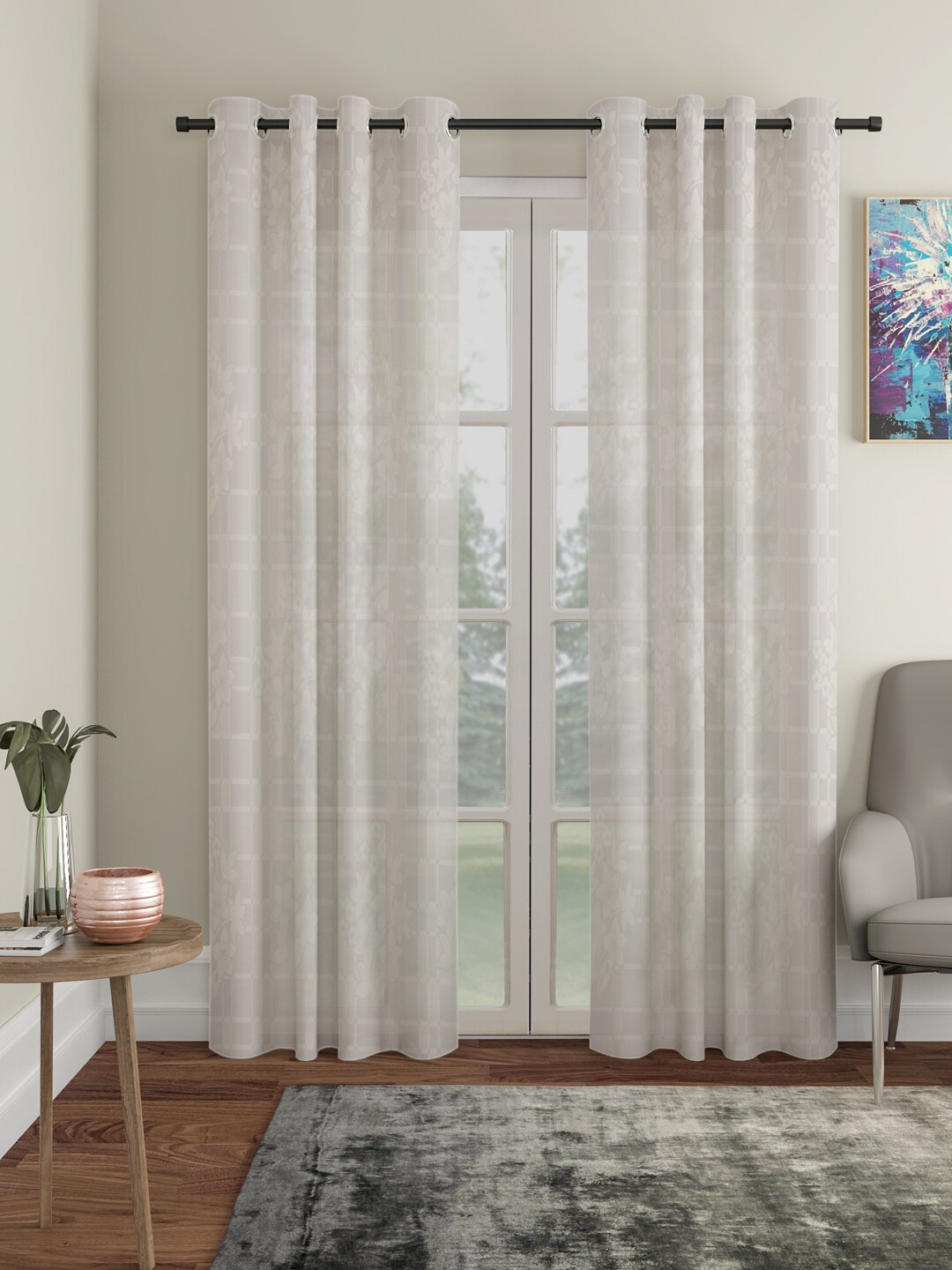 

HOSTA HOMES Cream-Coloured Set of 2 Floral Door Curtain