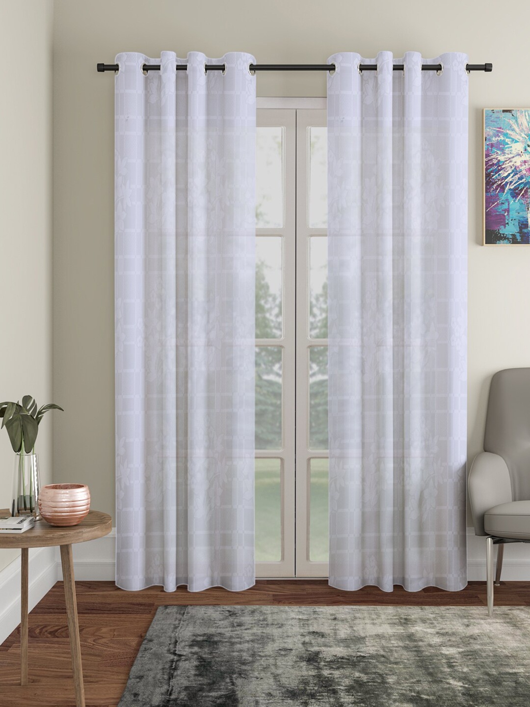 

HOSTA HOMES White Set of 2 Floral Door Curtain