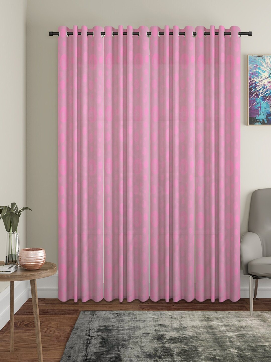 

HOSTA HOMES Pack Of 4 Self Design Door Curtain, Pink