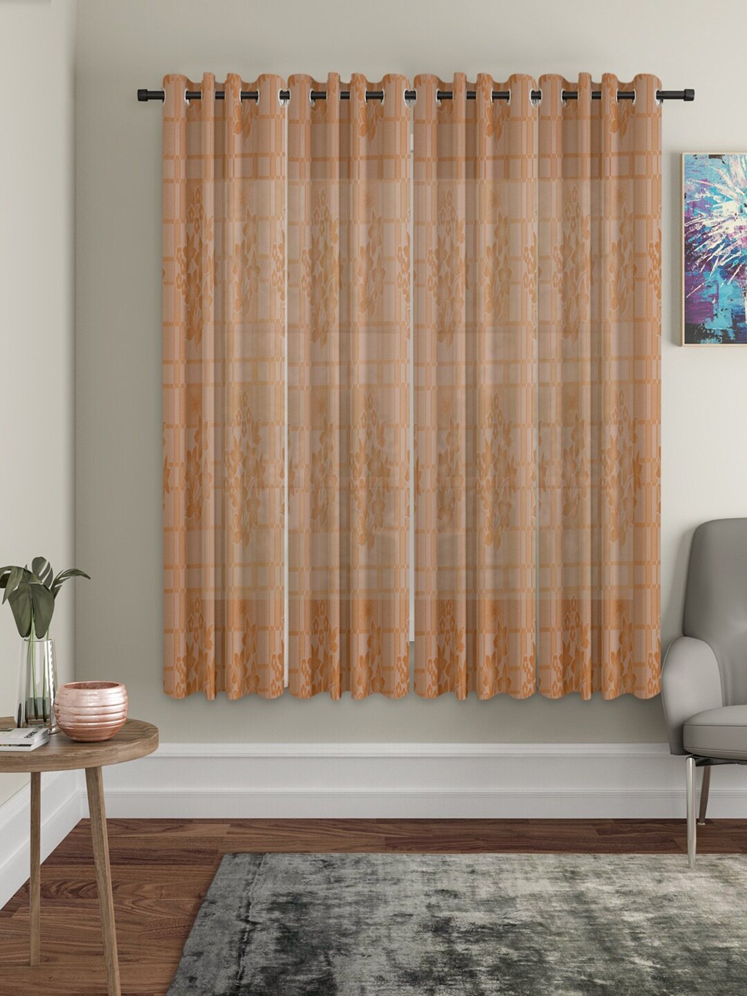 

HOSTA HOMES Brown Set of 4 Floral Window Curtain