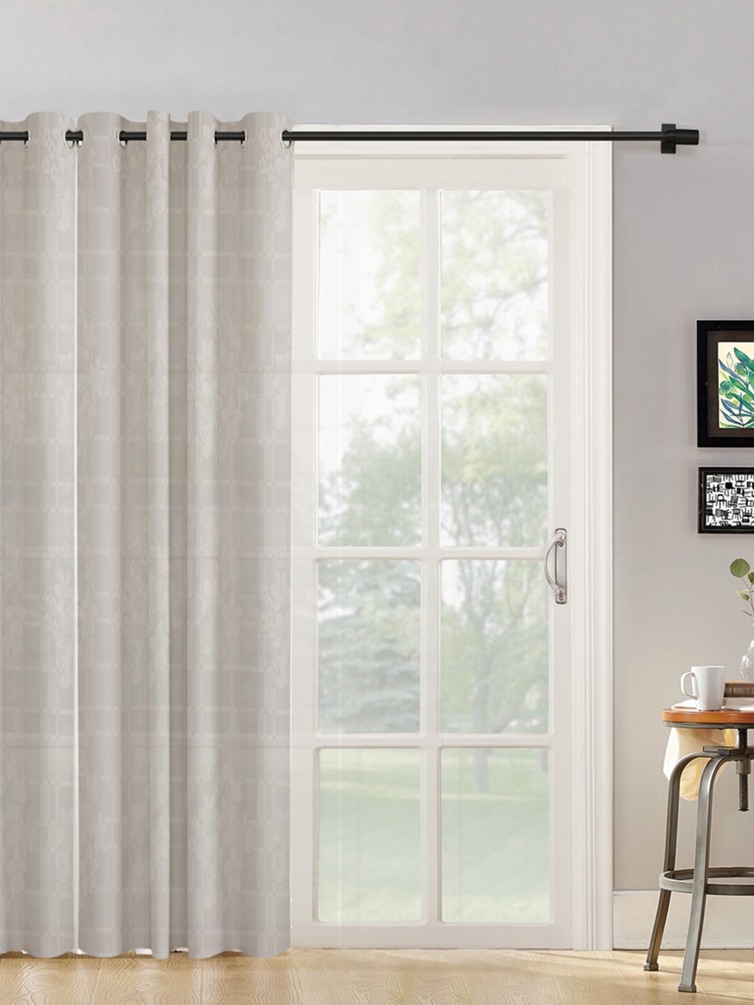 

HOSTA HOMES Cream-Coloured Self Design Long Door Curtain