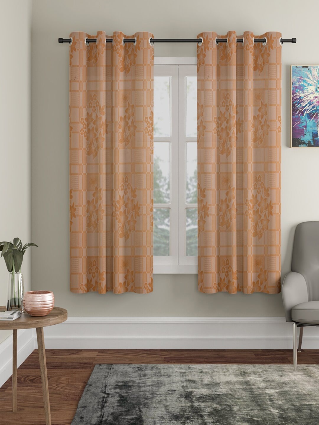 

HOSTA HOMES Set Of 2 Brown Floral Window Curtain