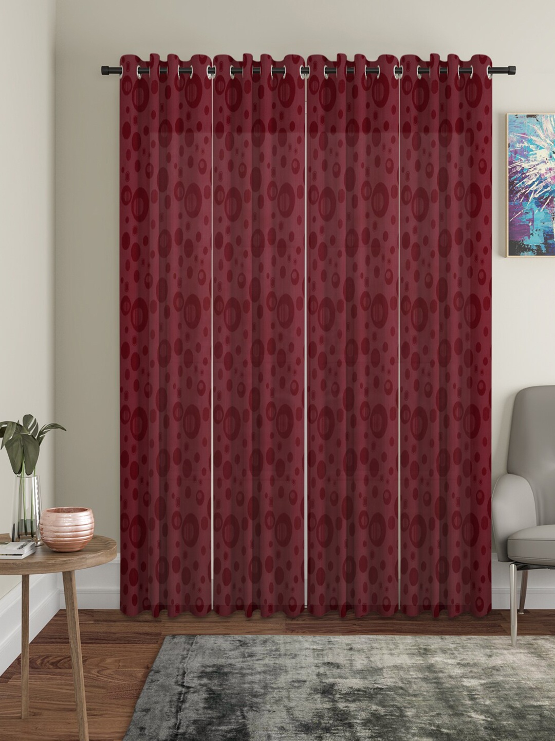 

HOSTA HOMES Maroon Set of 4 Geometric Door Curtain