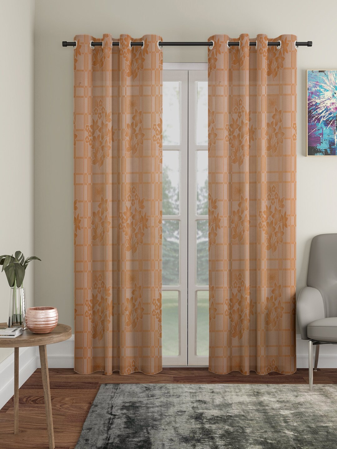 

HOSTA HOMES Brown Set of 2 Floral Door Curtain