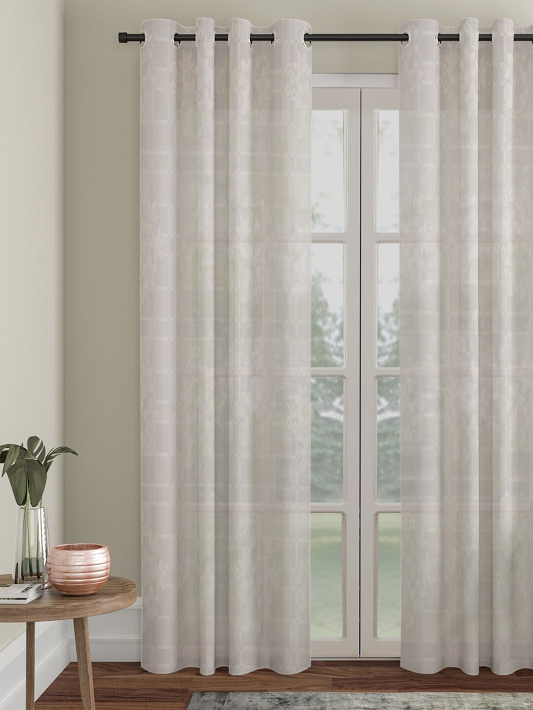 

HOSTA HOMES Cream-Coloured Floral Door Curtain