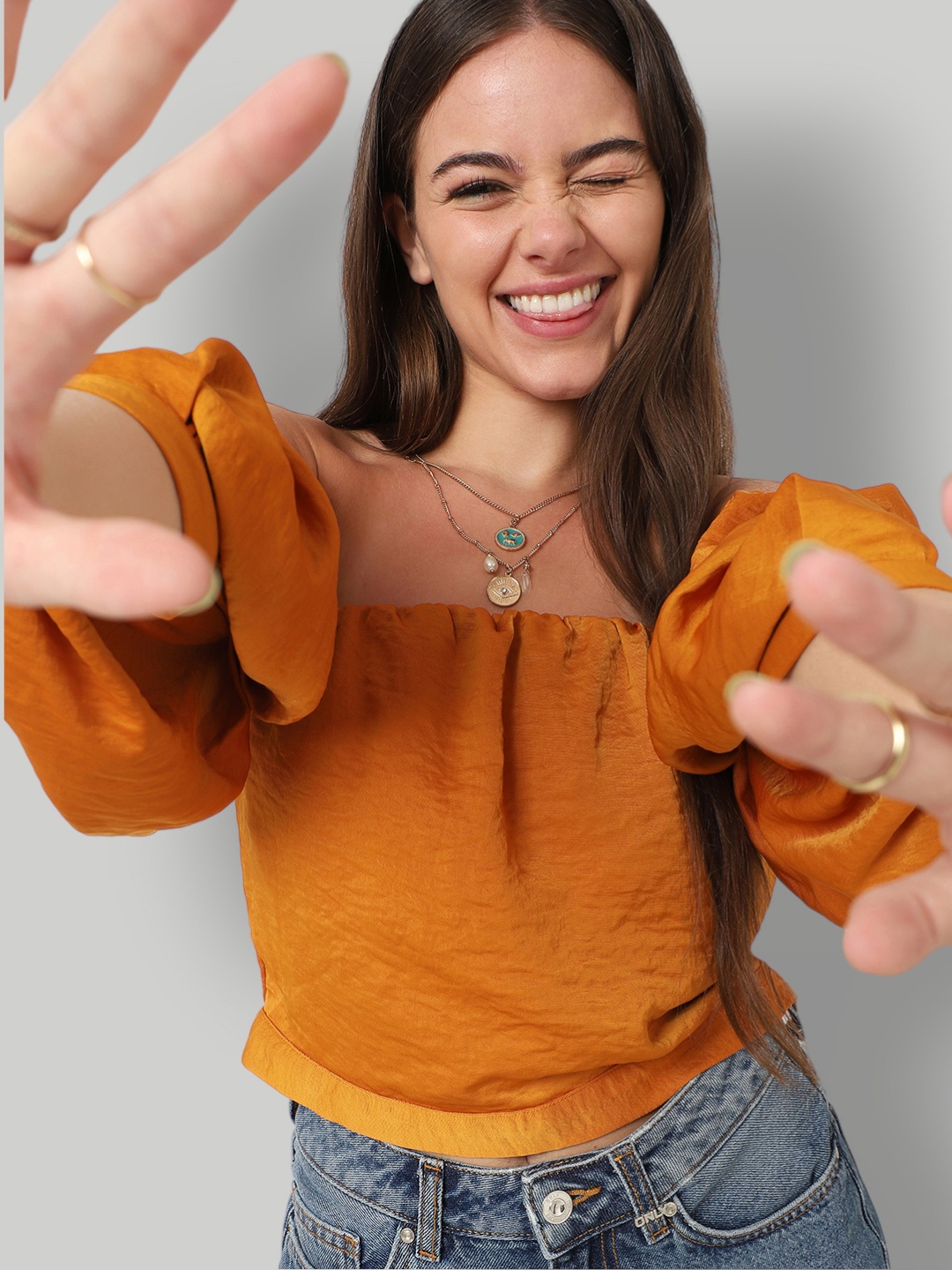 

ONLY Mustard Yellow Off-Shoulder Bardot Crop Top