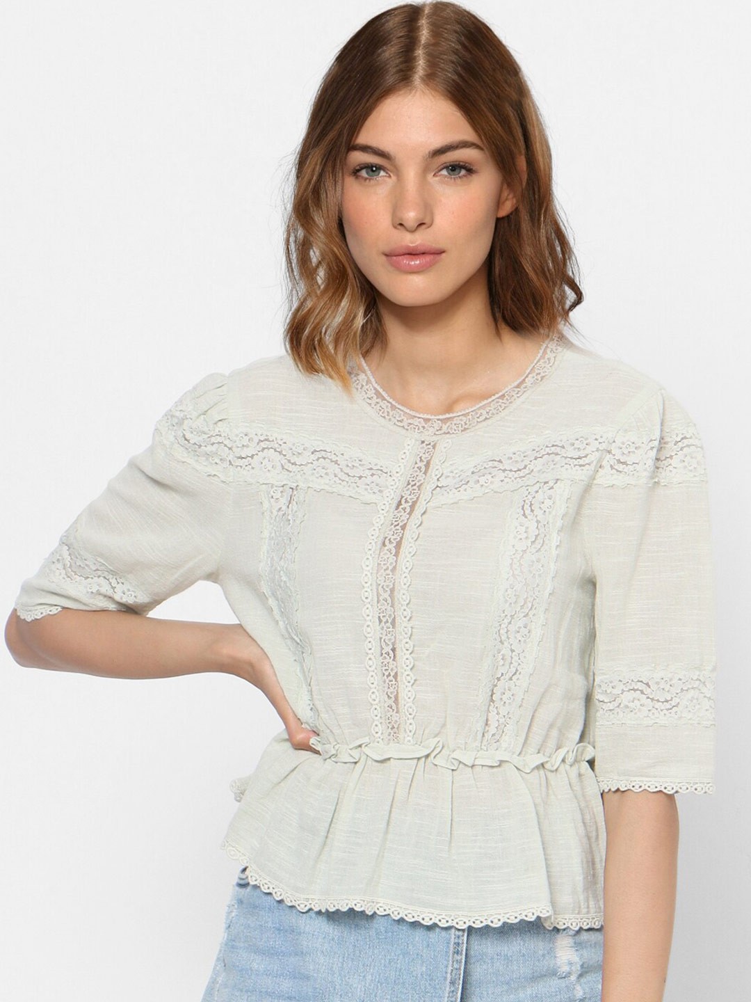 

ONLY Sea Green Cinched Waist Crop Top