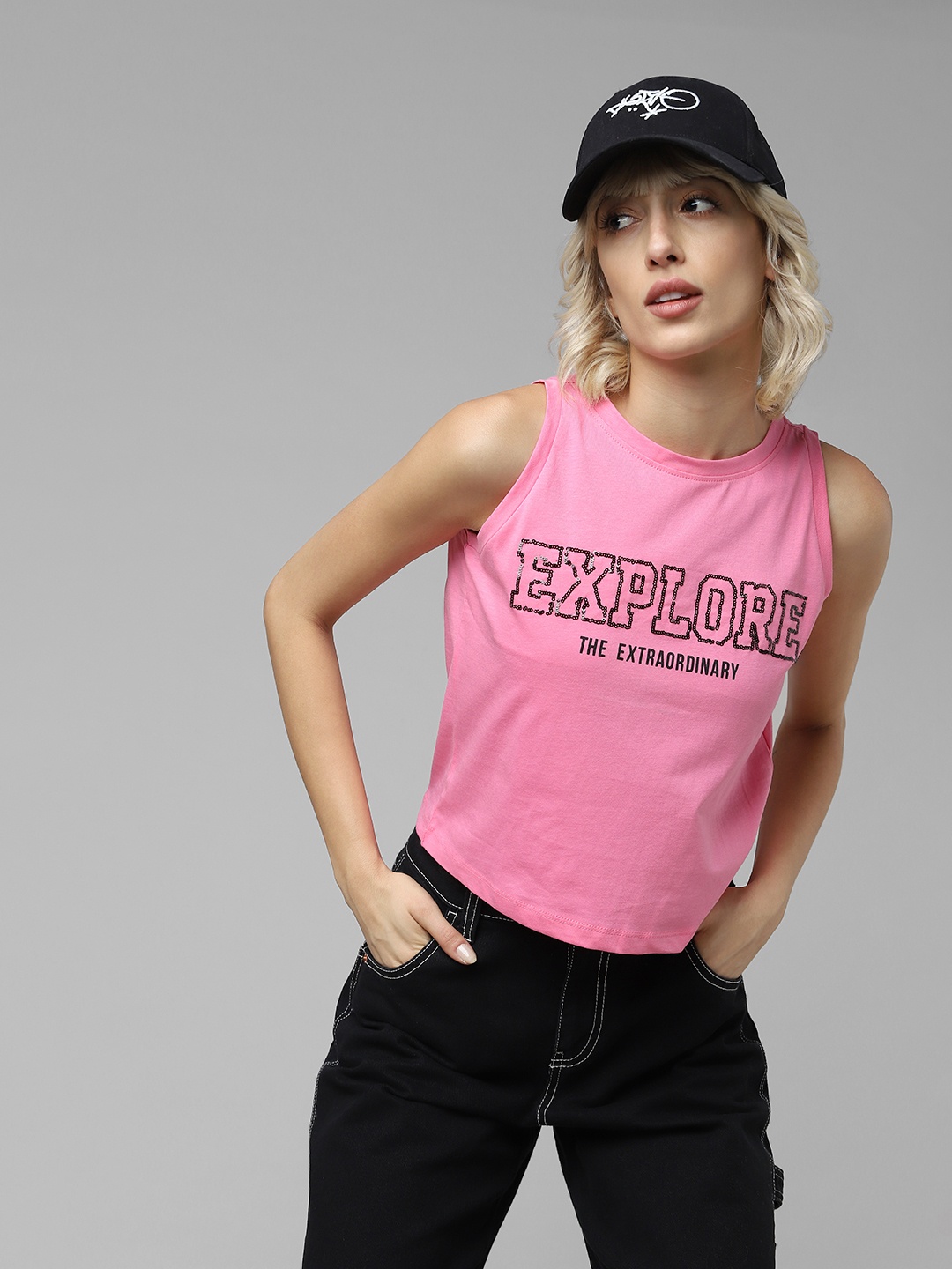 

ONLY Women Pink Typography Printed T-shirt