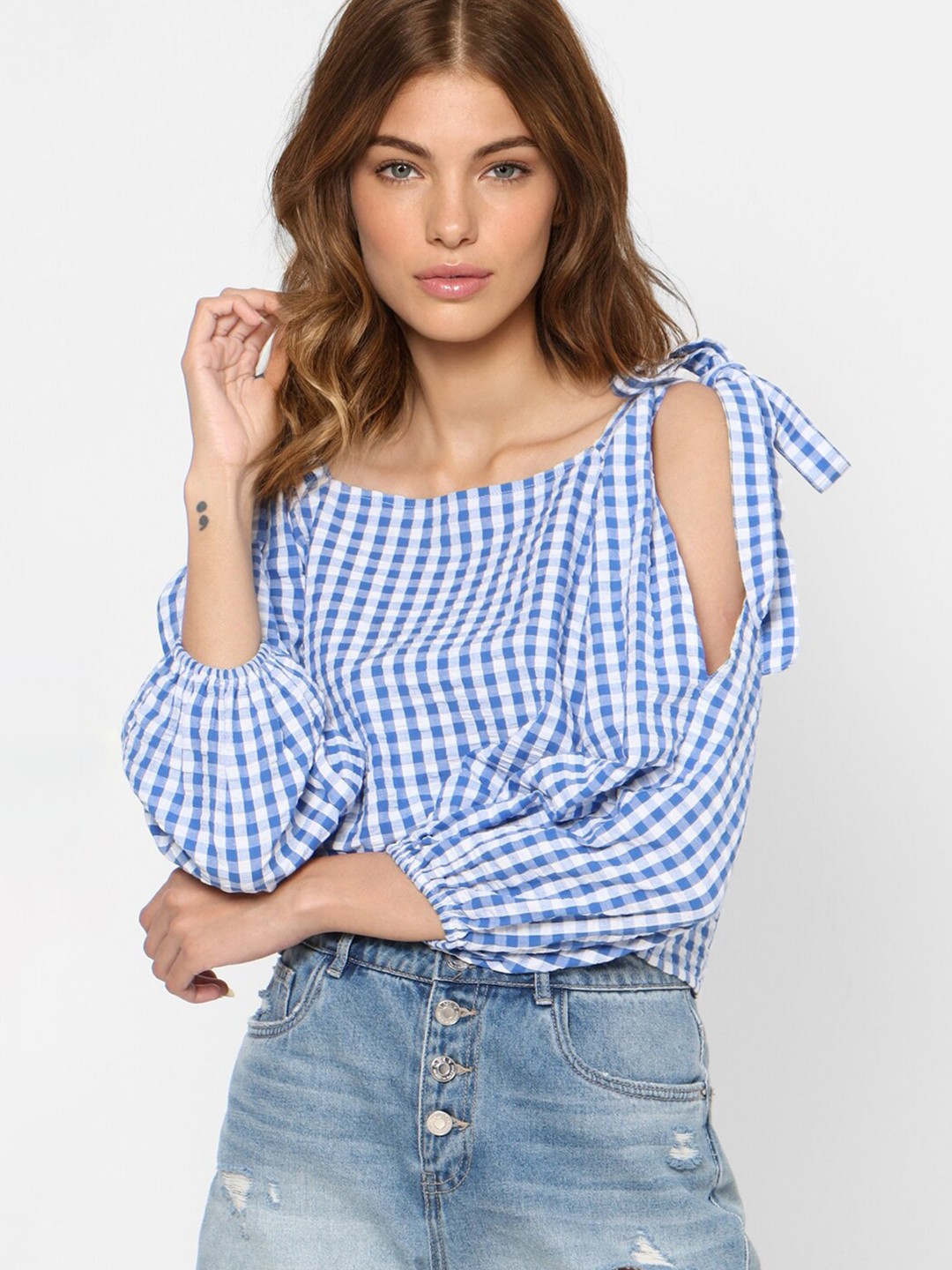 

ONLY Blue & White Checked Top