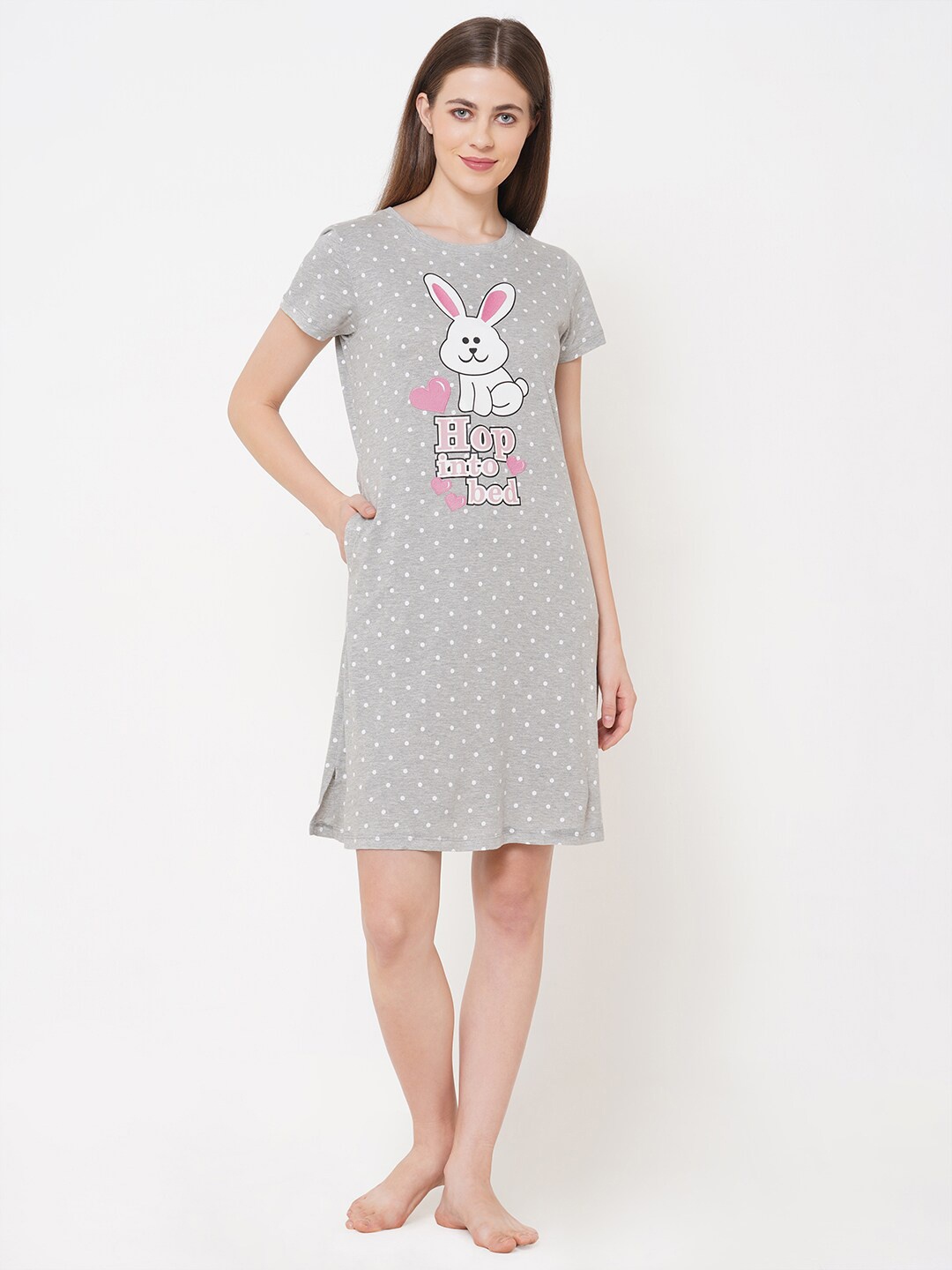 

Sweet Dreams Grey Printed Nightdress