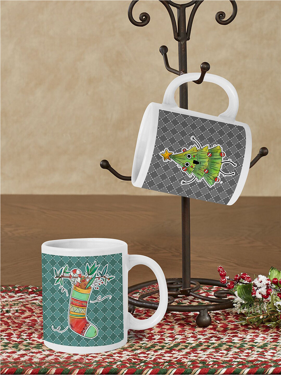 

TIED RIBBONS Pack Of 2 Christmas Printed Coffee Mugs, Multi