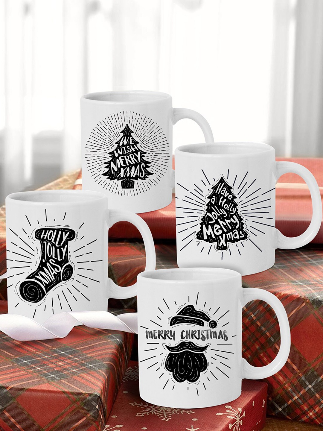 

TIED RIBBONS White & Black Christmas Printed Ceramic Matte Cups