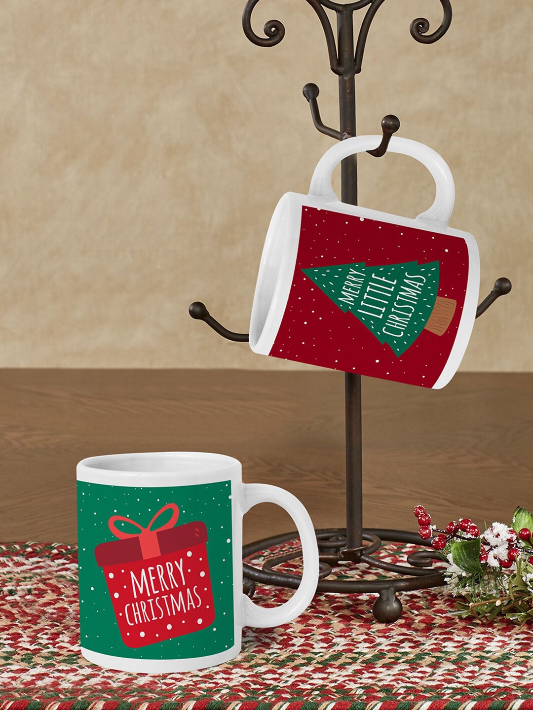 

TIED RIBBONS White & Green Christmas Printed Ceramic Coffee Mugs