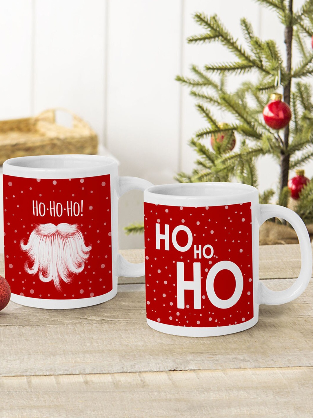 

TIED RIBBONS Set Of 2 White & Red Christmas Christmas Coffee Mug Cups