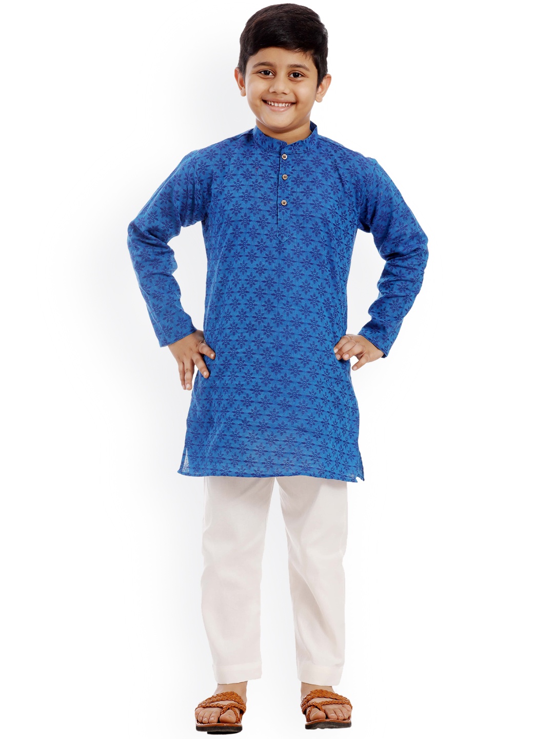 

SOULFULLY INDIAN Boys Blue Printed Pure Cotton Kurta with Pyjamas
