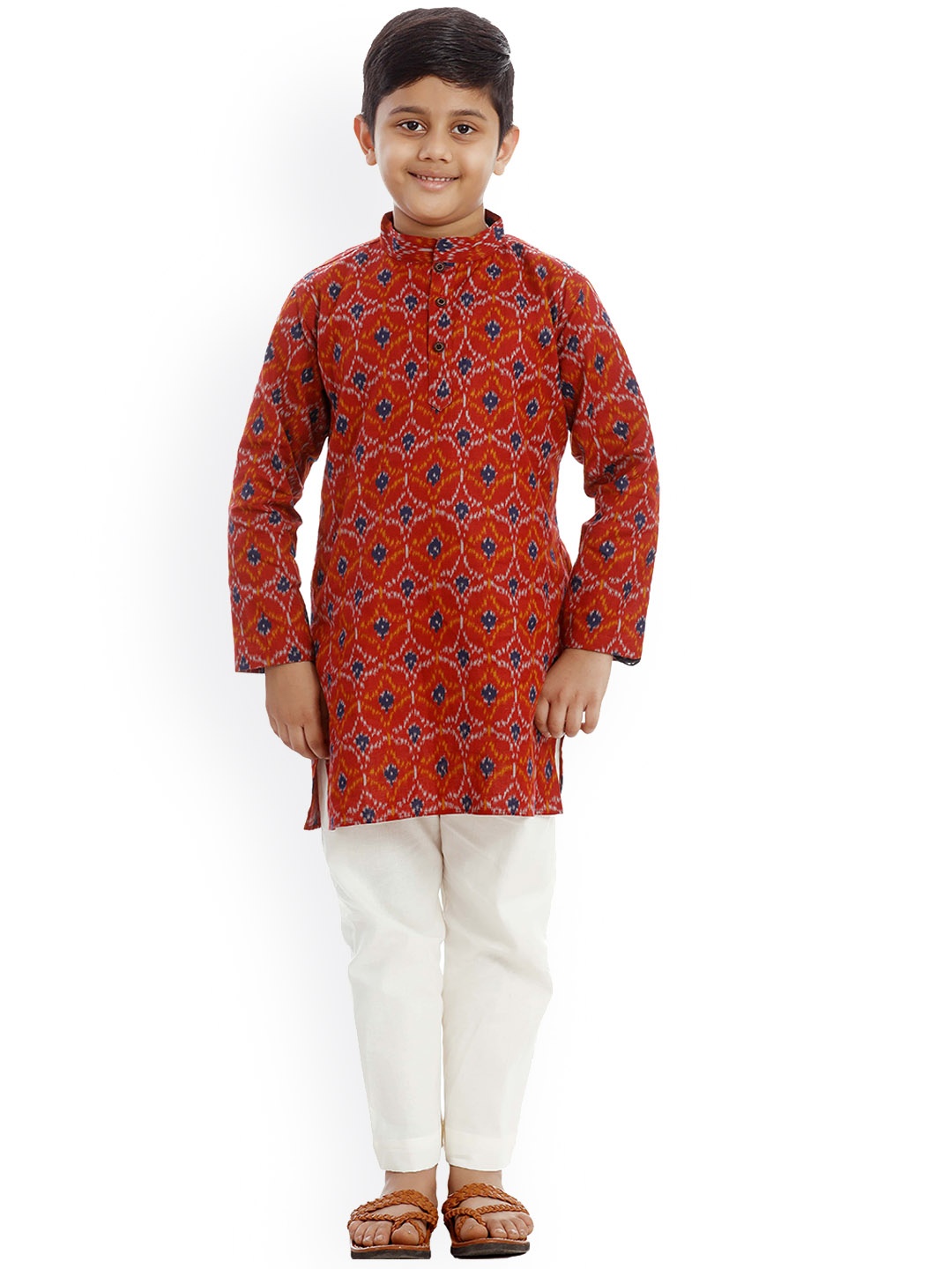 

SOULFULLY INDIAN Boys Red & White Ethnic Motifs Printed Pure Cotton Kurta with Pyjamas