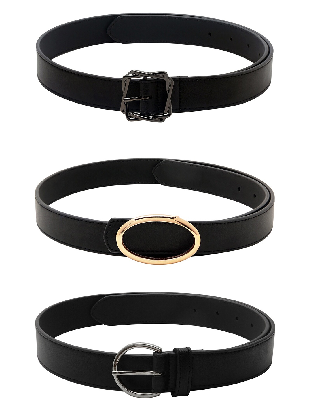 

CRUSSET Women Pack Of 3 Black Solid Belt