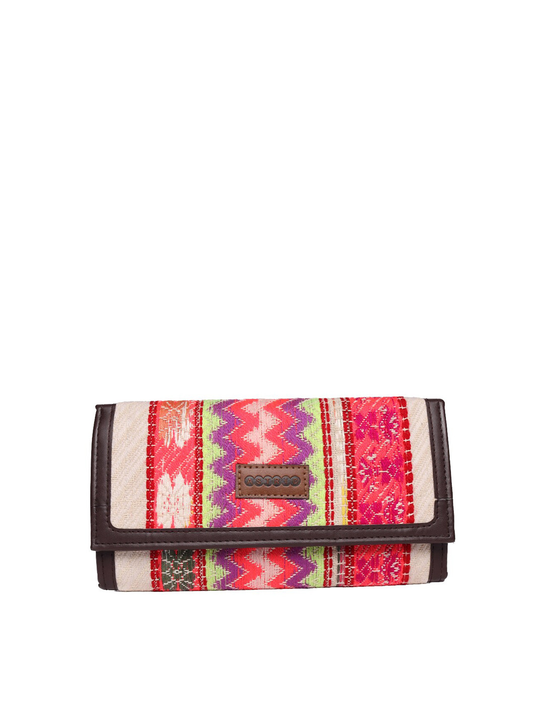 

ASTRID Women Red & Beige Geometric Textured Canvas Envelope