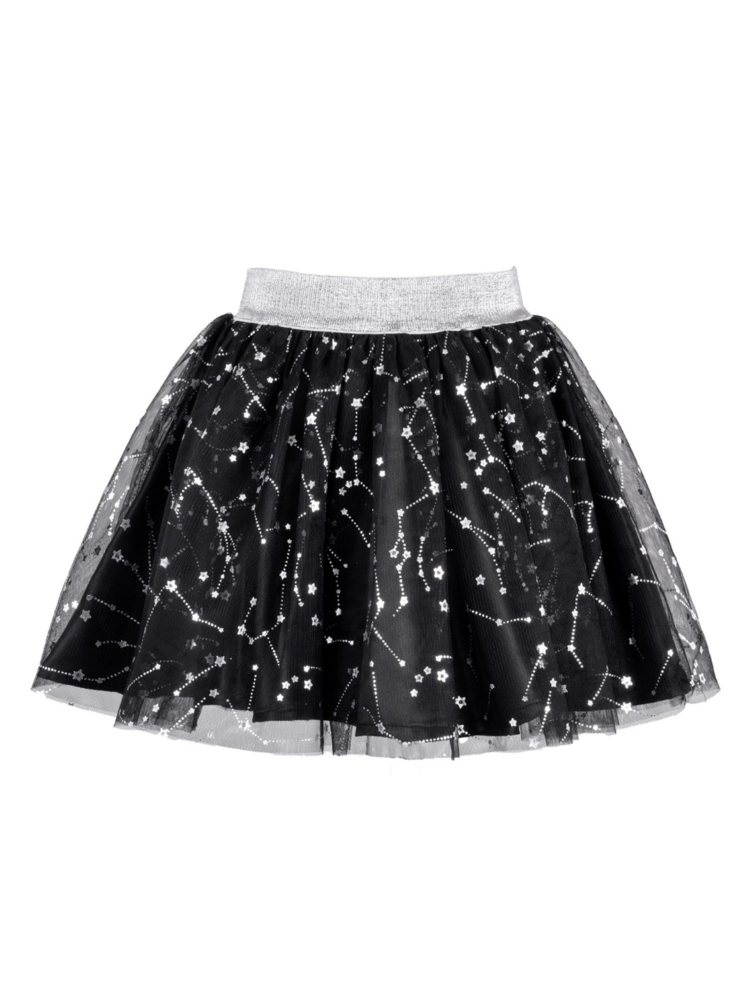 

Hunny Bunny Girls Black & Silver-Coloured Printed Flared Knee Length Skirt