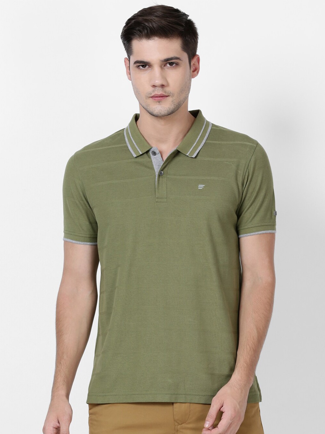 

t-base Men Olive Green Polo Collar T-shirt