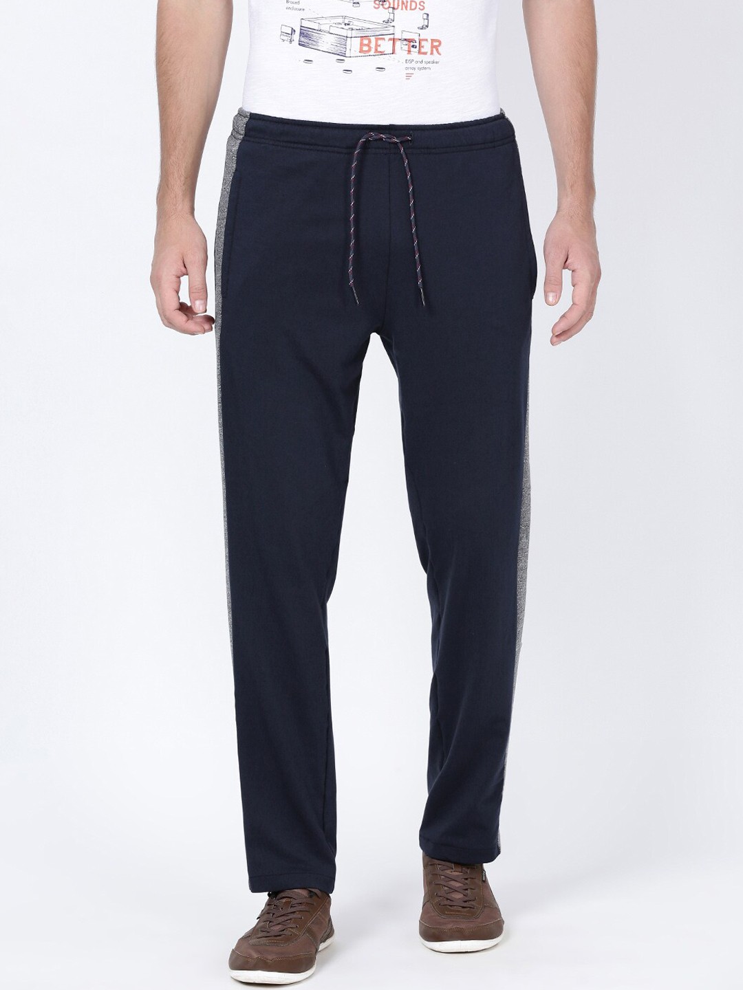 

t-base Men Navy Blue Solid Track Pants