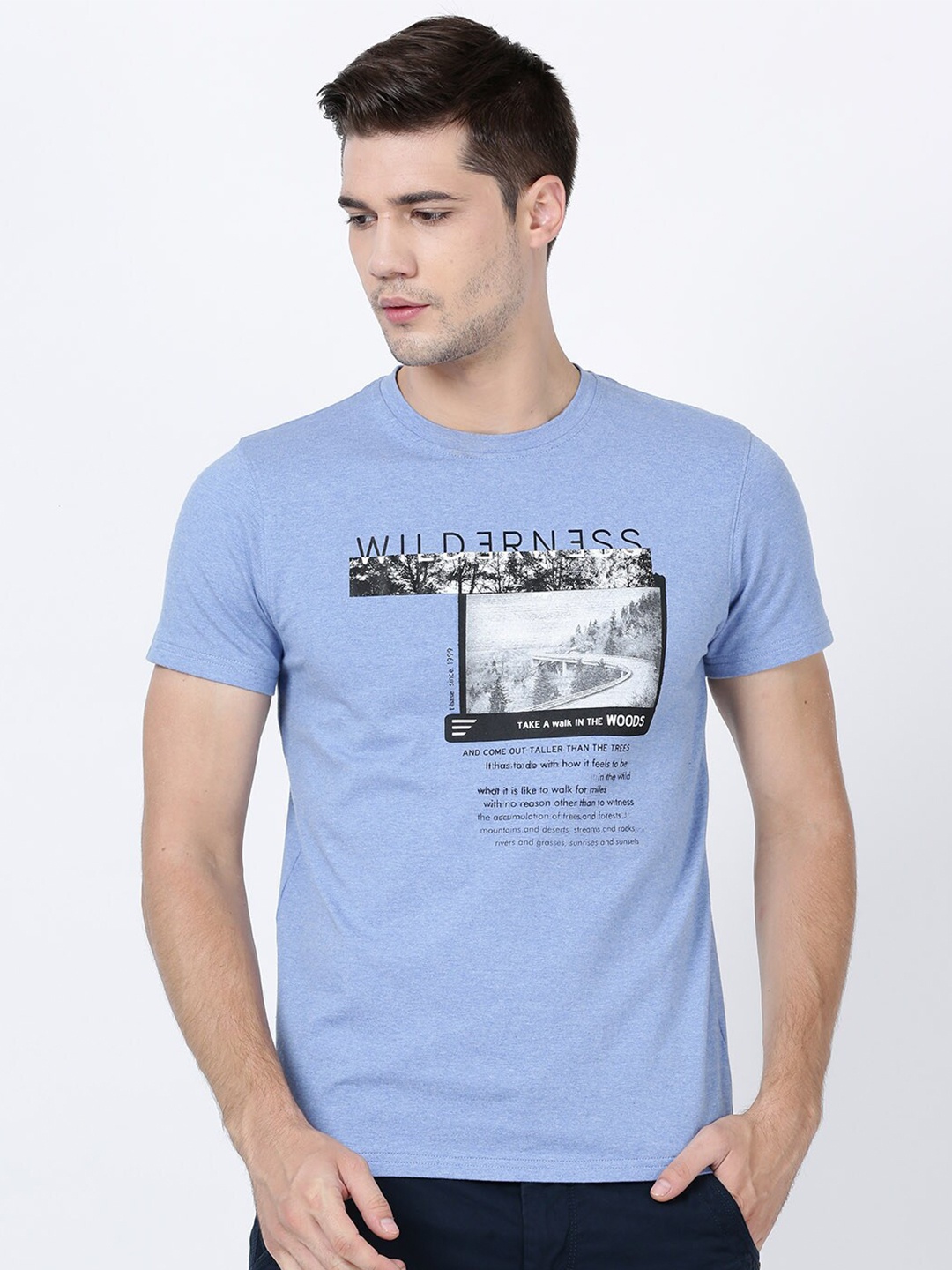 

t-base Men Blue Printed Cotton T-shirt