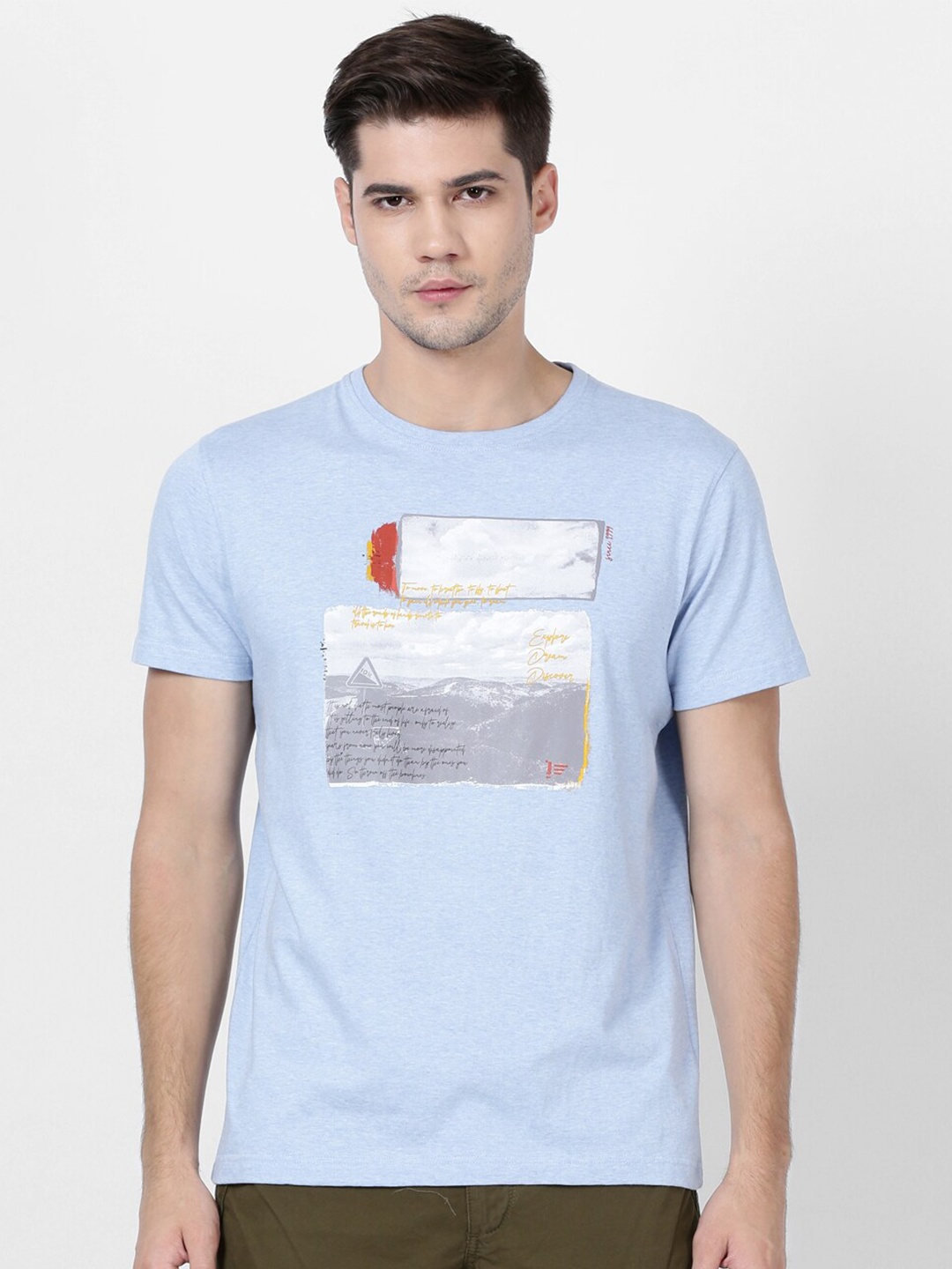 

t-base Men Blue Typography Printed Cotton T-shirt