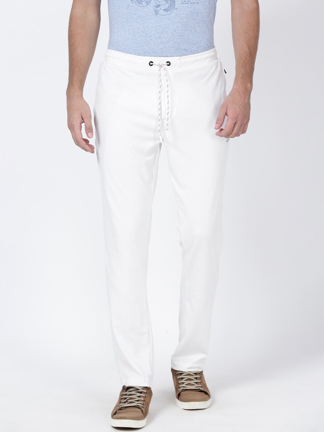

t-base Men White Solid Track Pants