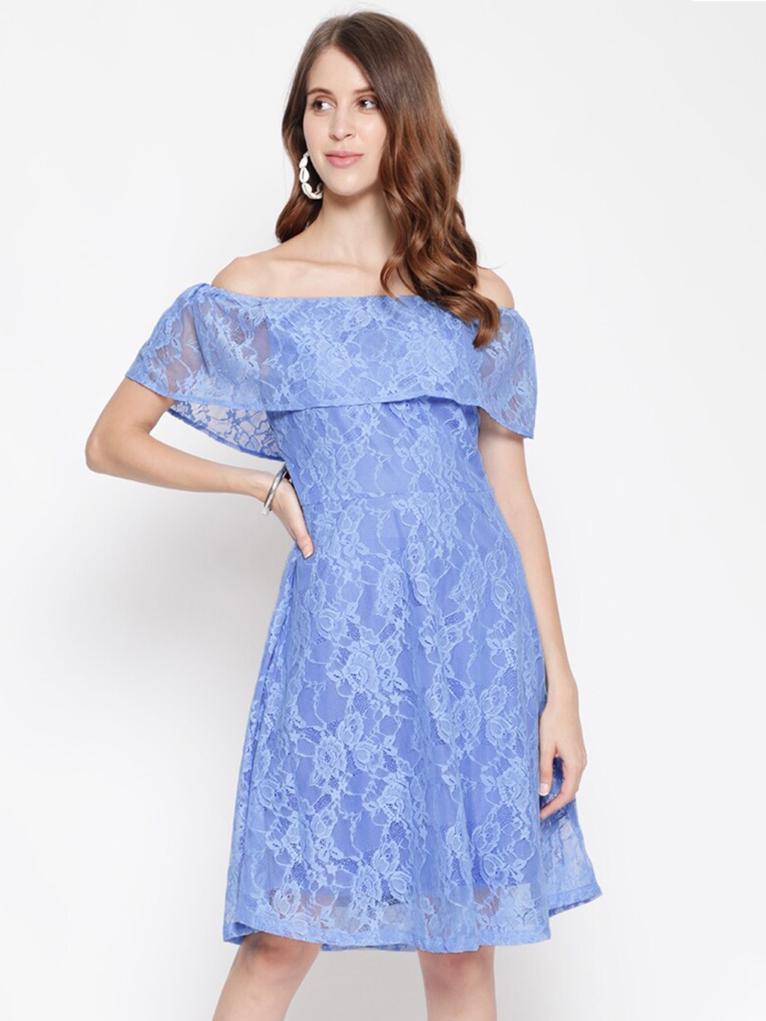 

AKIMIA Mauve Off-Shoulder Lace A-Line Dress