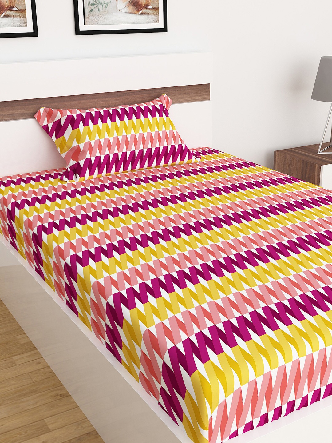

Home Centre Multicolour Dallas Printed 2 Piece Cotton Single Bedsheet Set, Pink