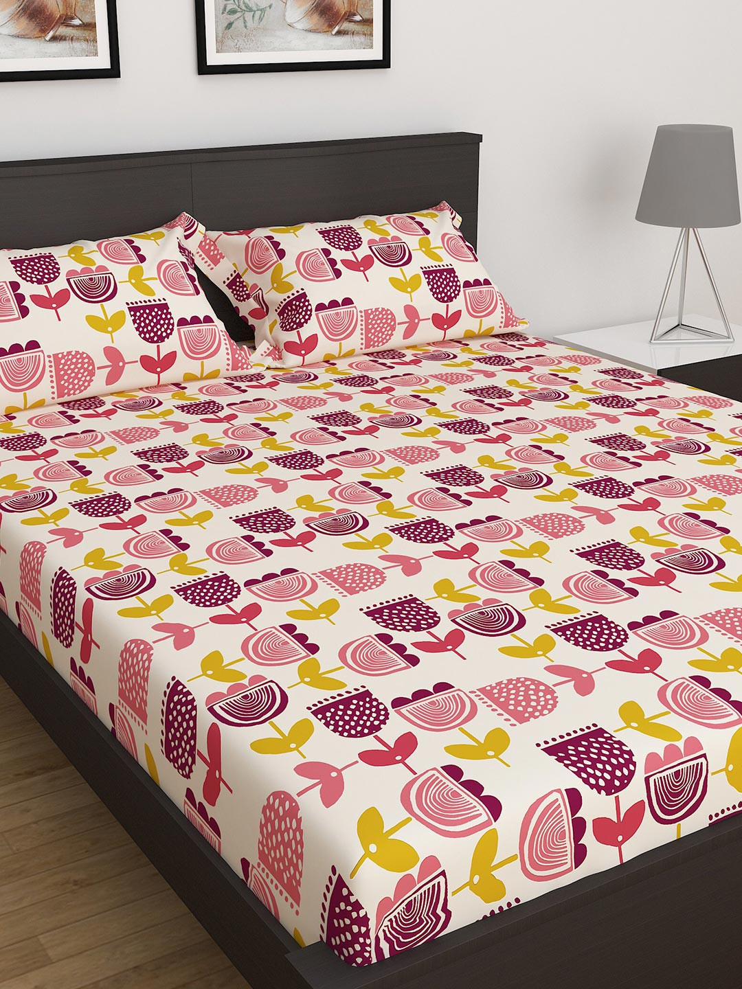 

Home Centre 180 TC Dallas Printed Cotton Double Bedsheet with 2 Pillow Covers, Pink