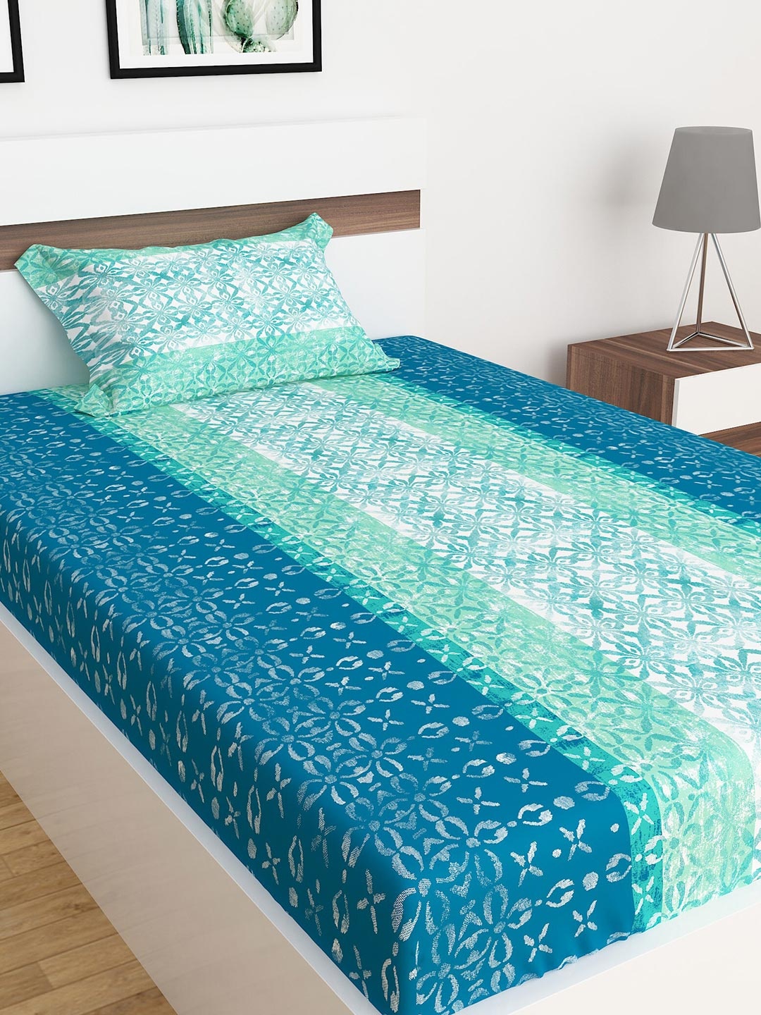 

Home Centre Blue Dallas 2 Piece Printed Cotton Single Bedsheet Set, Teal