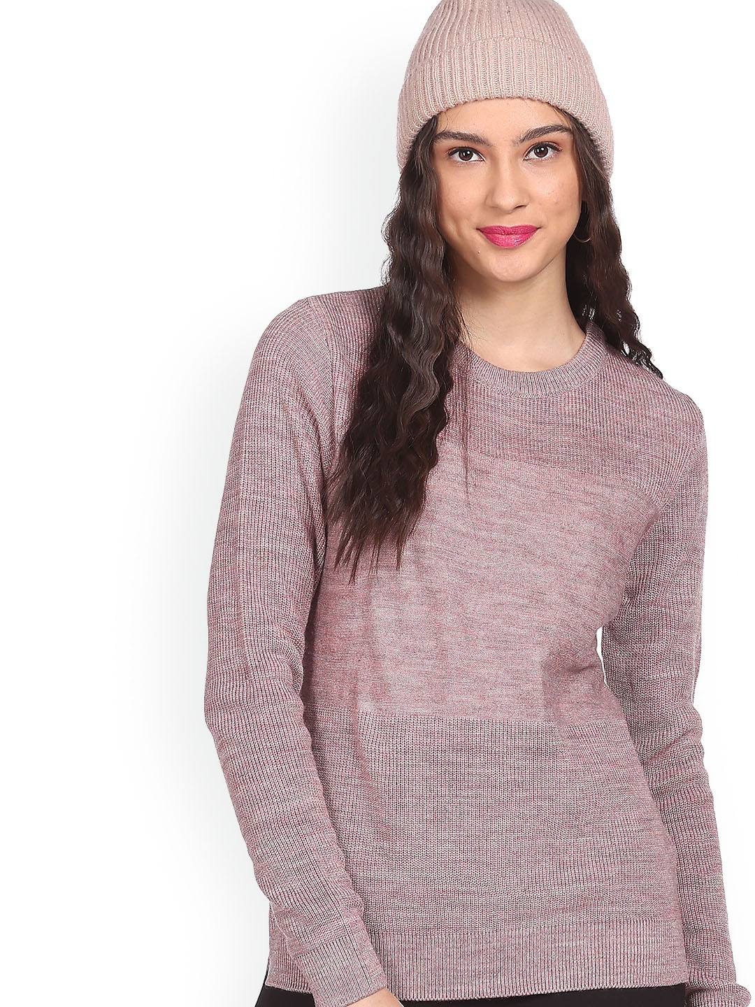 

Sugr Women Mauve Round Neck Solid Sweater