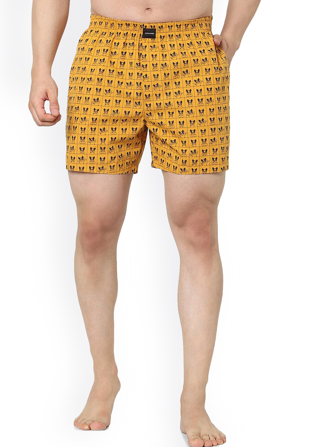 

Jack & Jones Men Yellow & Black Printed Pure Cotton Boxers 217687201
