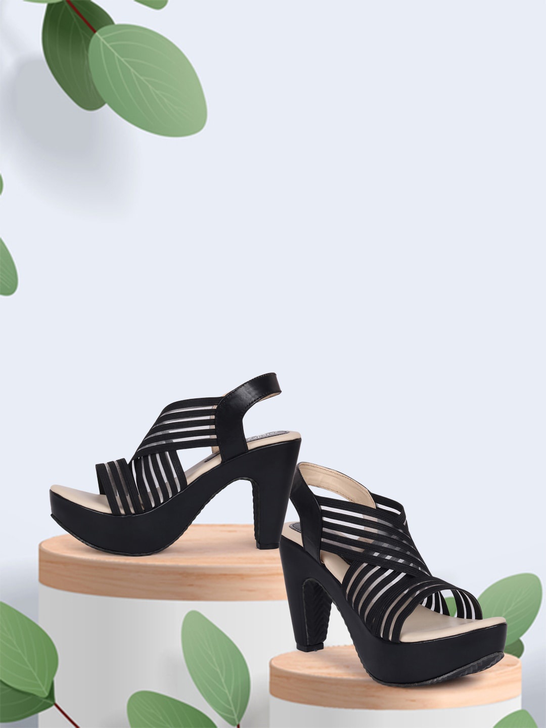 

ZAPATOZ Black Solid Party Block Sandals