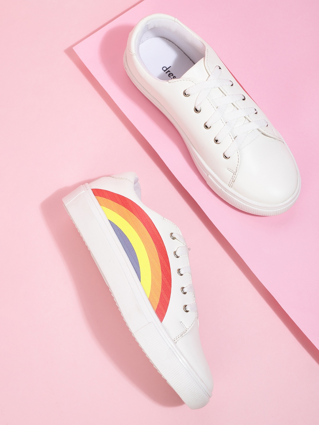 

DressBerry Women White & Red Rainbow Print Sneakers