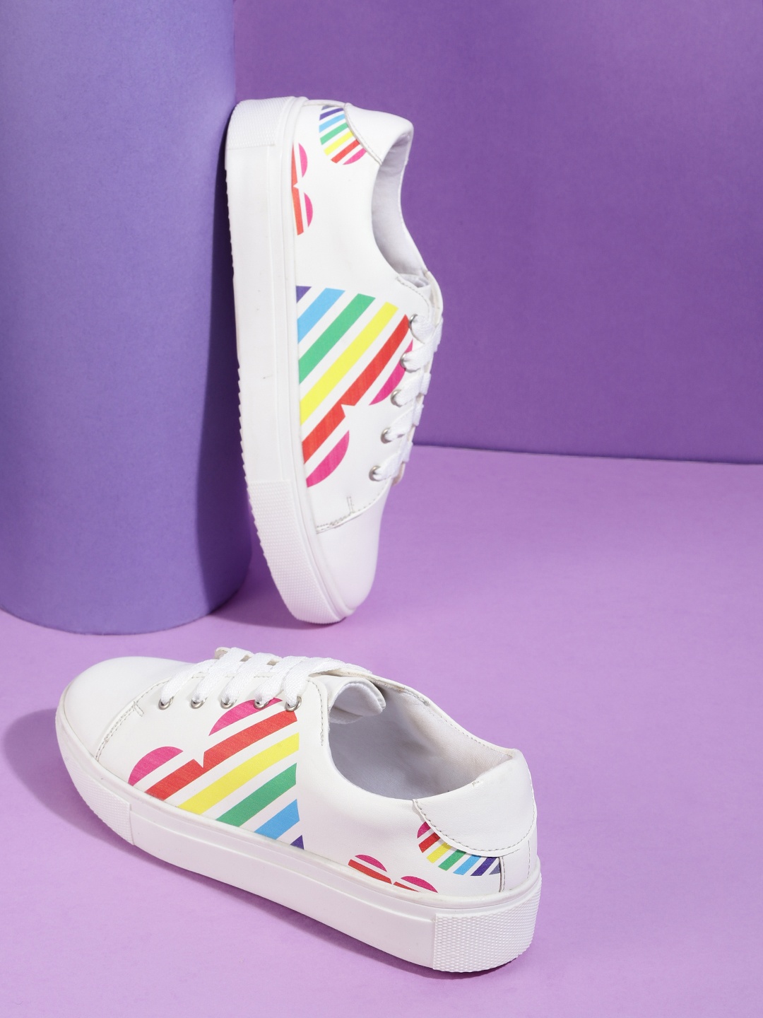 

DressBerry Women White & Red Heart Print Sneakers