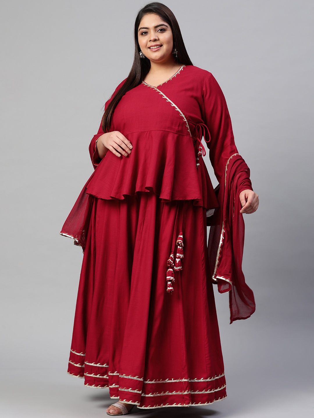 

Divena Women Maroon Solid Gotta Patti Ready to Wear Lehenga & Blouse With Dupatta