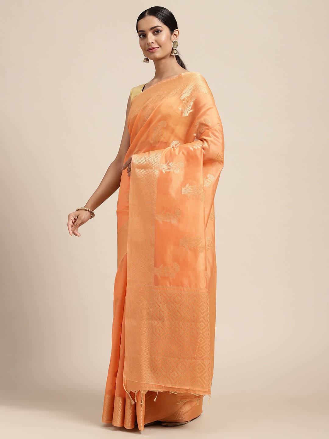 

Mitera Orange Ethnic Motifs Organza Saree
